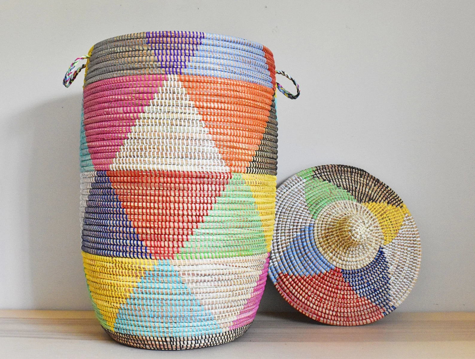 Handmade Tall Laundry Basket with Lid | Woven Storage Hamper