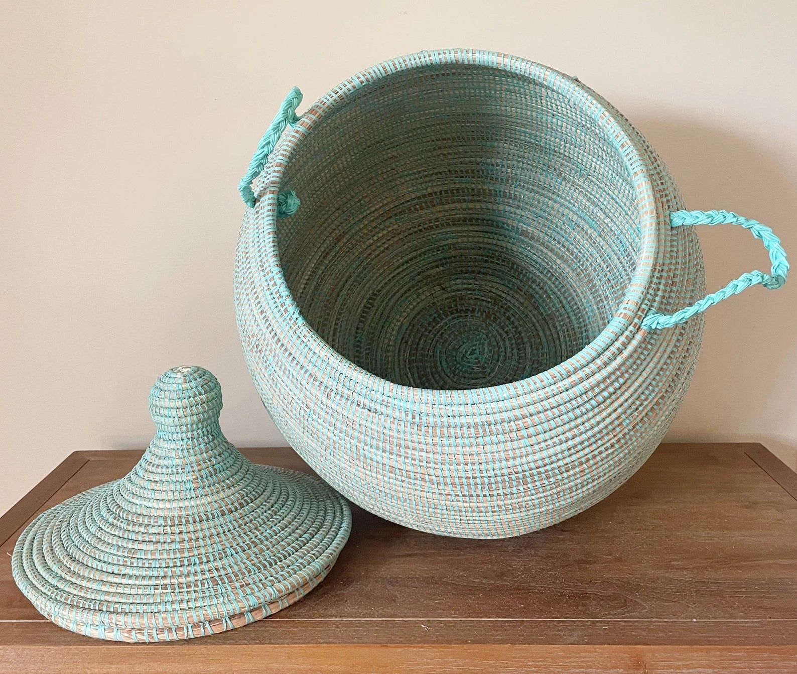 Handmade Extra-Large Round Woven Storage Basket with Lid – 30" H × 22" Diameter