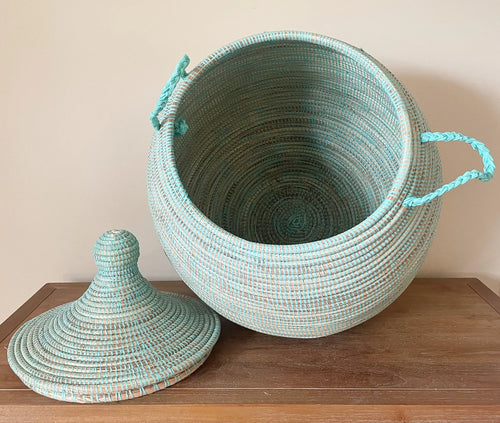 Handmade Extra-Large Round Woven Storage Basket with Lid – 30" H × 22" Diameter