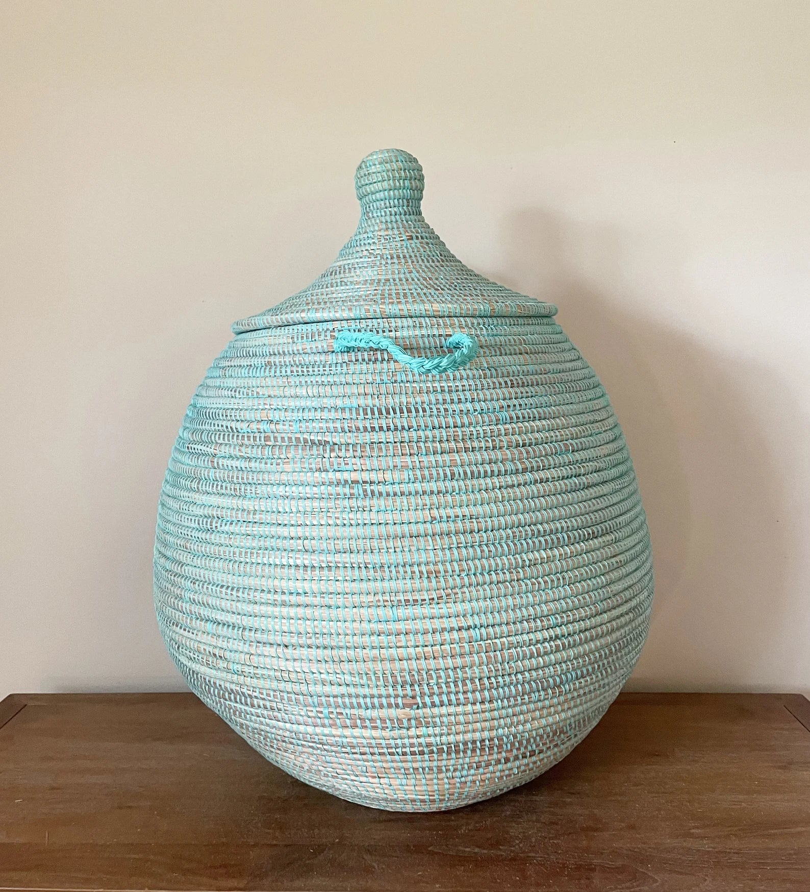 Handmade Extra-Large Round Woven Storage Basket with Lid – 30" H × 22" Diameter