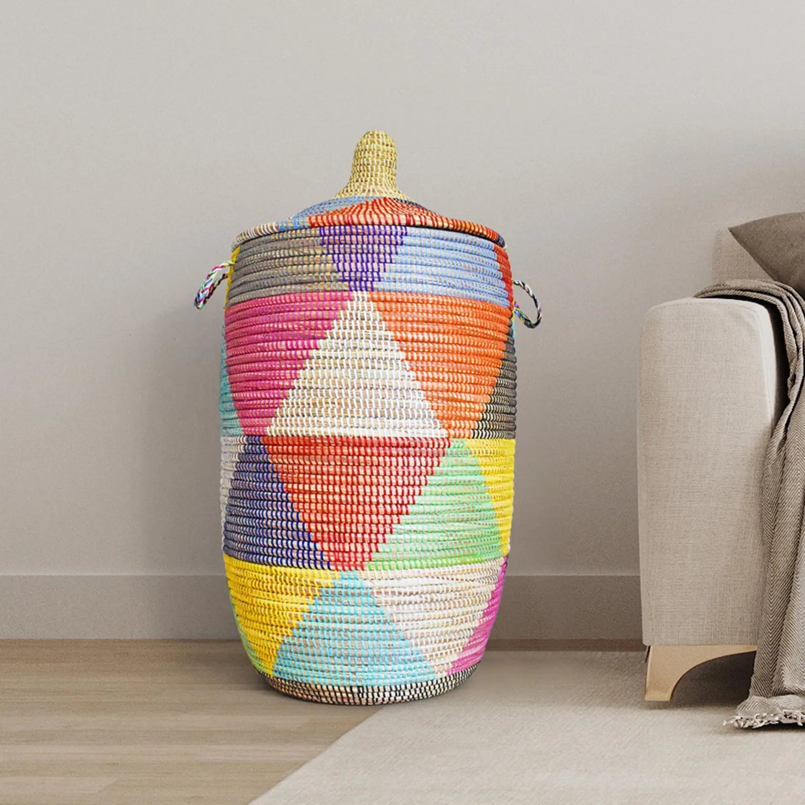 Handmade Tall Laundry Basket with Lid | Woven Storage Hamper