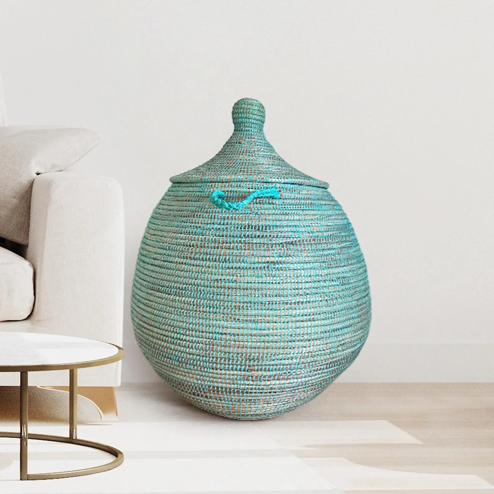 Handmade Extra-Large Round Woven Storage Basket with Lid – 30" H × 22" Diameter