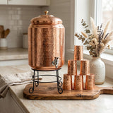 Handmade Hammered Copper Drinkware Set – Water Bottle with 6 Glasses