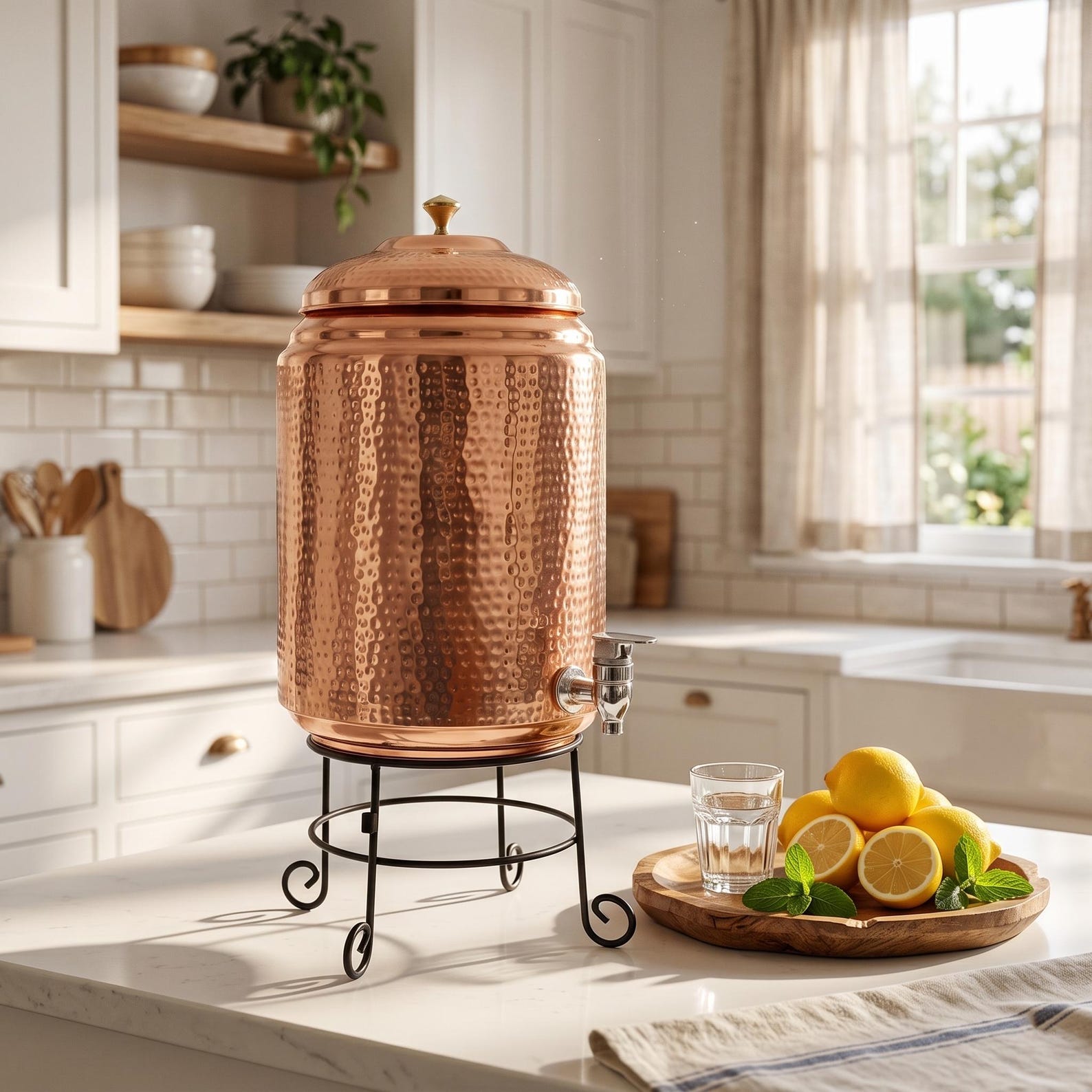 Handmade Hammered Copper Drinkware Set – Water Bottle with 6 Glasses
