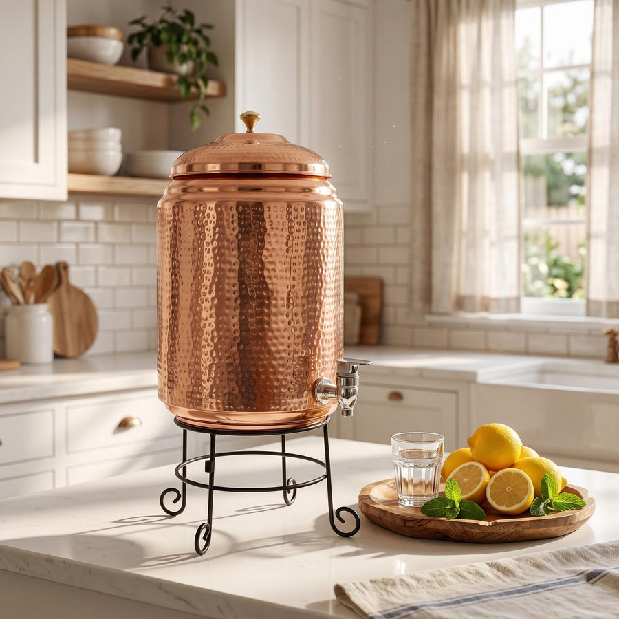 Handmade Hammered Copper Drinkware Set – Water Bottle with 6 Glasses