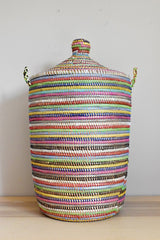 Handmade Laundry Hamper with Lid – Woven Storage Basket, 25" H × 14" Diameter