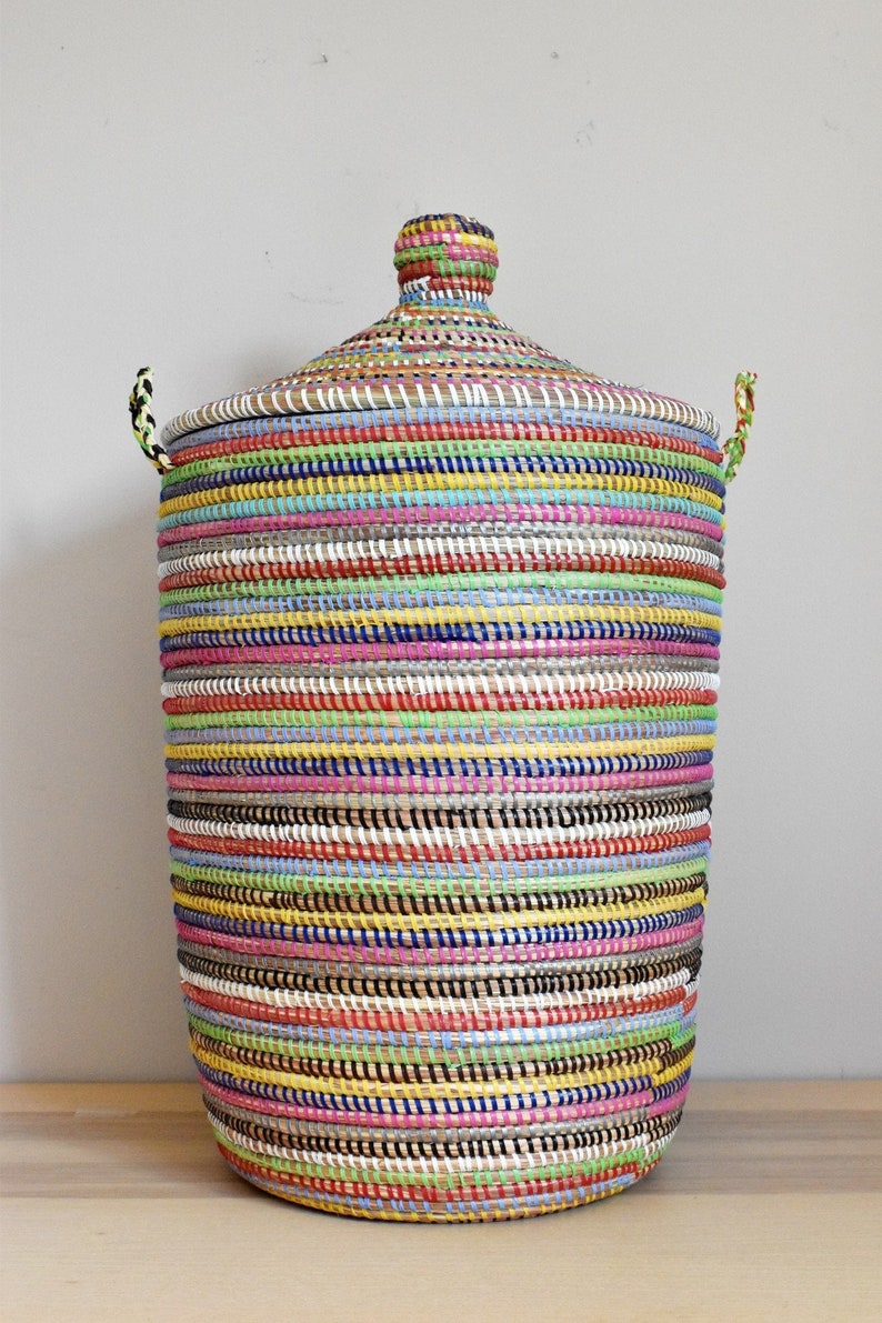 Handmade Laundry Hamper with Lid – Woven Storage Basket, 25" H × 14" Diameter