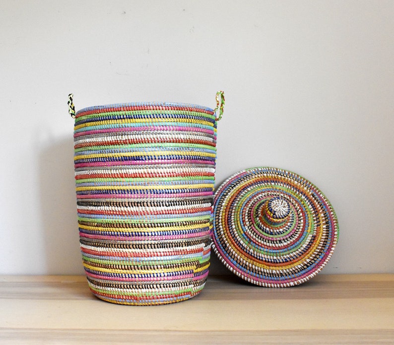 Handmade Laundry Hamper with Lid – Woven Storage Basket, 25" H × 14" Diameter