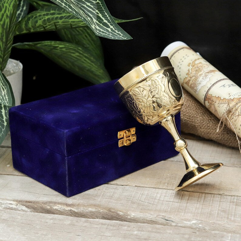 Handmade Engraved Brass Chalice Goblet | Gothic Medieval Wine Goblet