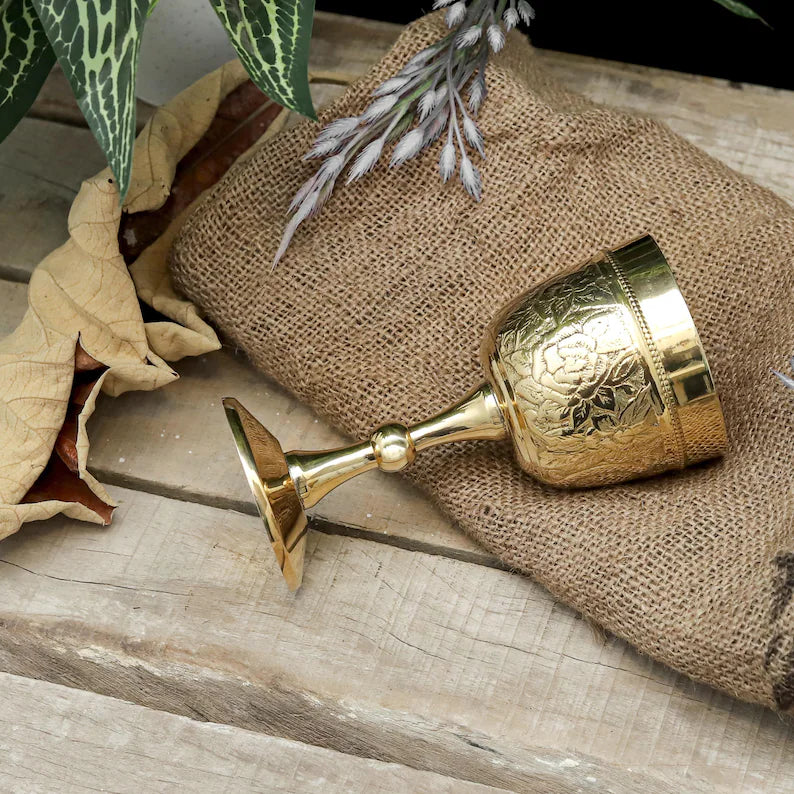 Handmade Engraved Brass Chalice Goblet | Gothic Medieval Wine Goblet