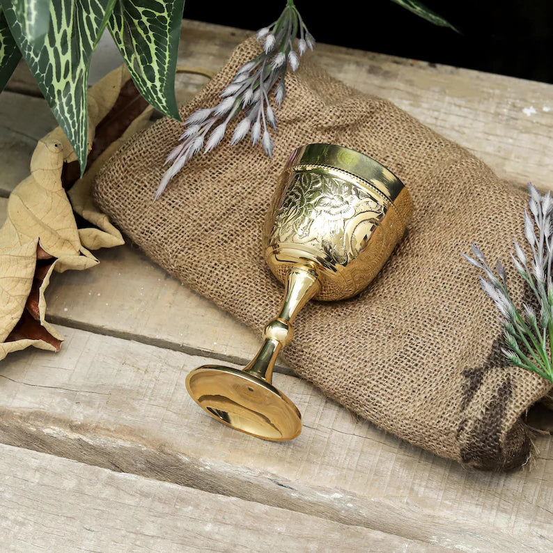 Handmade Engraved Brass Chalice Goblet | Gothic Medieval Wine Goblet