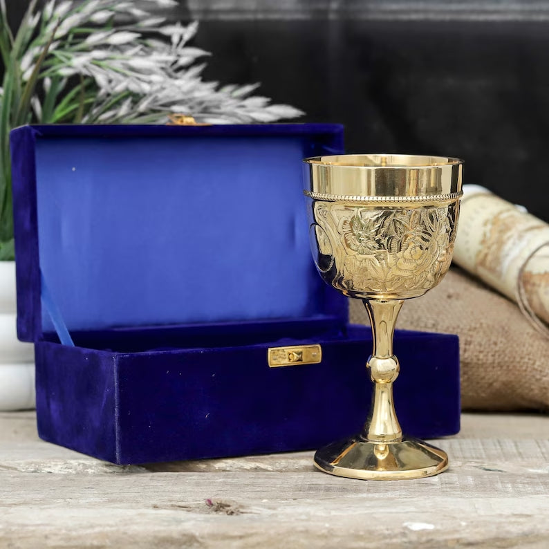 Handmade Engraved Brass Chalice Goblet | Gothic Medieval Wine Goblet