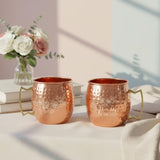 Handmade Hammered Copper Moscow Mule Mug Set of 2 with Gold Handles