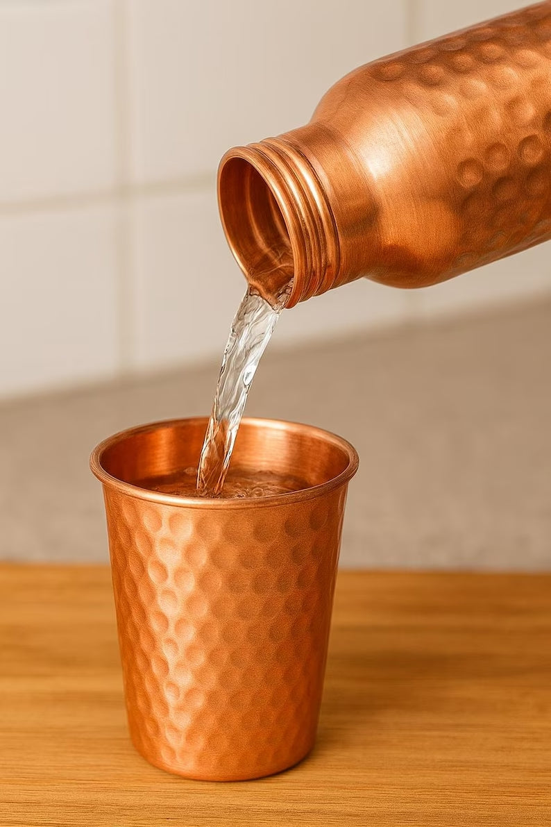 Handmade 100% Pure Hammered Copper Water Bottle – 1 L | Reusable Hammered Copper Bottle for Everyday Hydration