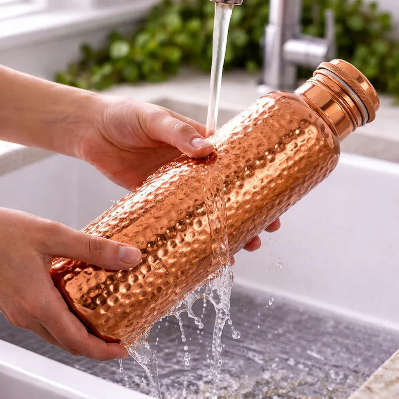 Handmade 100% Pure Hammered Copper Water Bottle – 1 L | Reusable Hammered Copper Bottle for Everyday Hydration